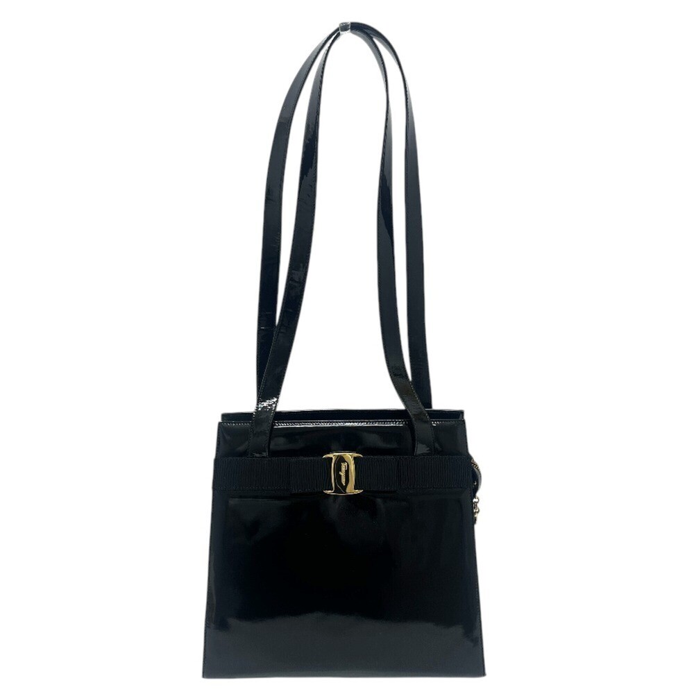 Salvatore Ferragamo Vara Enamel Shoulder Bag Tote Men's Black